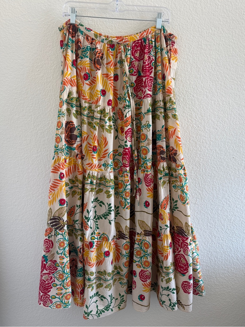 100% Cotton Apostrophe Cream Maxi Skirt with Floral Print